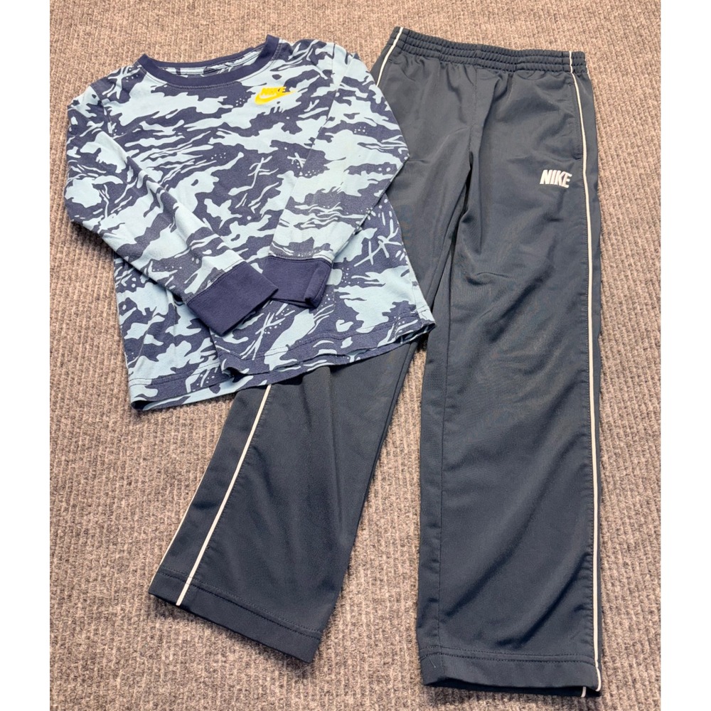 Nike Boys Camo Long Sleeve Shirt and Navy Track Pants 2 Piece Set Size 7